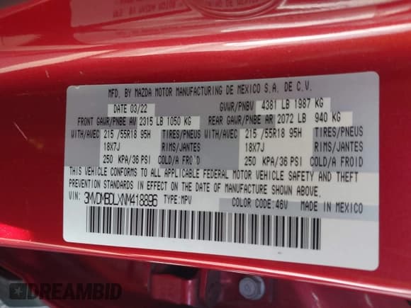 ✅ 2022 Mazda CX-30 S Premium • VIN: 3MVDMBDLXNM418896 • Lot: 43677405. Listed on IAAI with 29,689 mi. Free auction sales archive from the USA and detailed vehicle history report at DreamBid. Image 9.