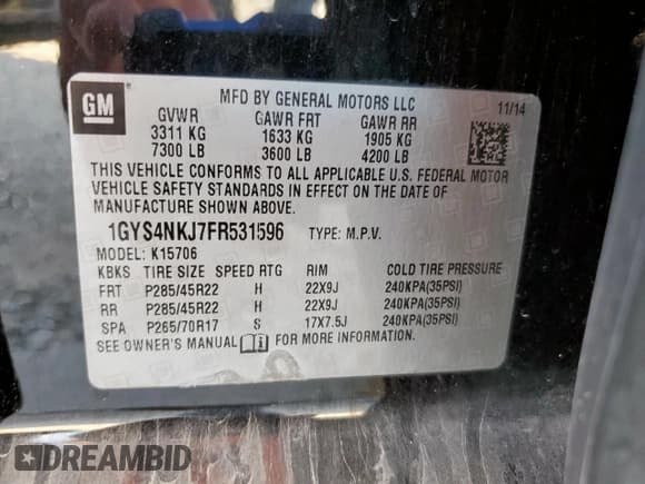 ✅ 2015 Cadillac Escalade Premium • VIN: 1GYS4NKJ7FR531596 • Lot: 81058705. Wystawiony na Copart z przebiegiem Nie podano. Bezpłatny archiwum sprzedaży aukcyjnych z USA i szczegółowy raport historii pojazdu na DreamBid. Zdjęcie 13.