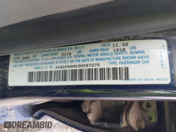 ✅ 2003 Volkswagen Jetta GLS • VIN: 3VWSP69M03M097275 • Lot: 41951322. Wystawiony na IAAI z przebiegiem 256 398 mil. Bezpłatny archiwum sprzedaży aukcyjnych z USA i szczegółowy raport historii pojazdu na DreamBid. Zdjęcie 9.