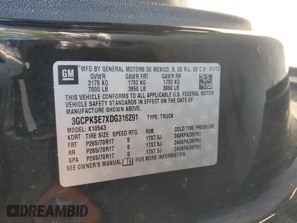 ✅ 2013 Chevrolet Silverado 1500 LT • VIN: 3GCPKSE7XDG316291 • Lot: 72387024. Listed on Copart with Not provided. Free auction sales archive from the USA and detailed vehicle history report at DreamBid. Image 12.