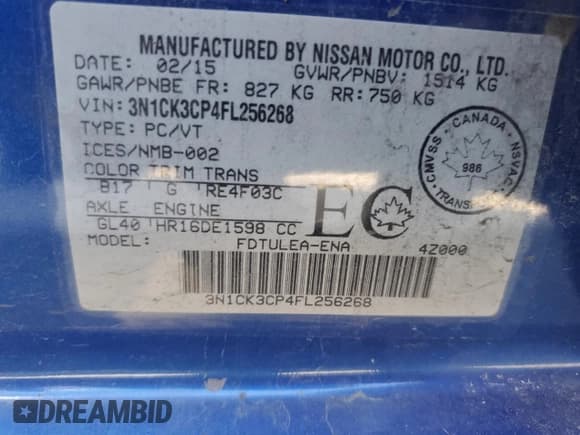 ✅ 2015 Nissan Micra S • VIN: 3N1CK3CP4FL256268 • Lot: 71200985. Listed on Copart with 103,372 mi. Free auction sales archive from the USA and detailed vehicle history report at DreamBid. Image 12.