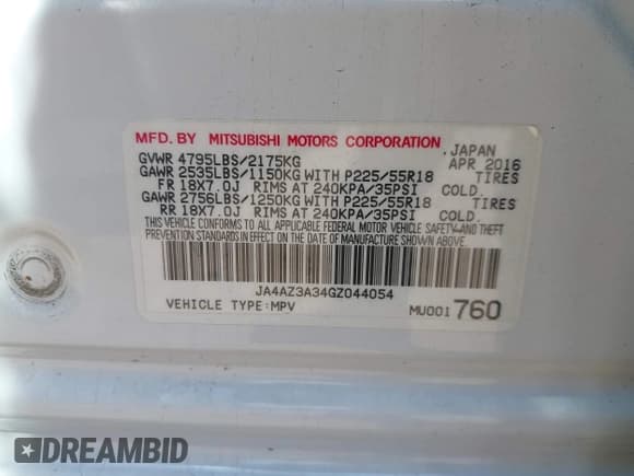 ✅ 2016 Mitsubishi Outlander SE • VIN: JA4AZ3A34GZ044054 • Lot: 42678848. Listed on IAAI with 146,694 mi. Free auction sales archive from the USA and detailed vehicle history report at DreamBid. Image 9.