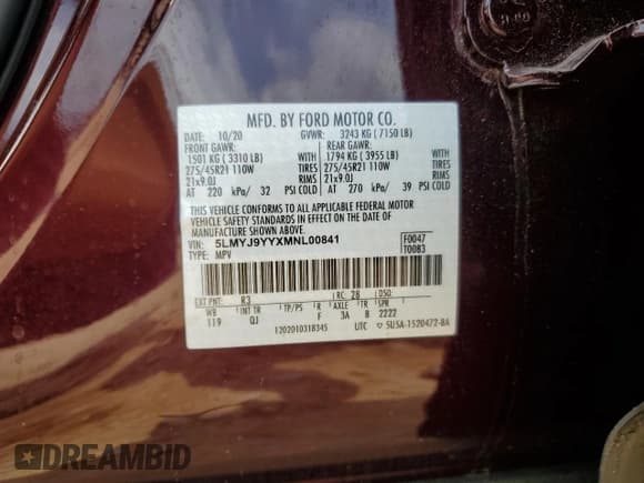 ✅ 2021 Lincoln Aviator Black Label Grand Touring • VIN: 5LMYJ9YYXMNL00841 • Lot: 60763724. Listed on Copart with Not provided. Free auction sales archive from the USA and detailed vehicle history report at DreamBid. Image 13.