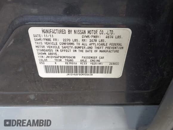 ✅ 2012 Infiniti G25 Journey • VIN: JN1DV6AP9CM700438 • Lot: 42123438. Listed on IAAI with Not provided. Free auction sales archive from the USA and detailed vehicle history report at DreamBid. Image 9.