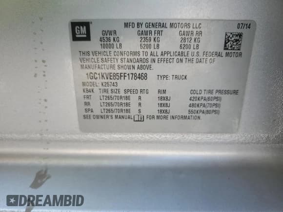 ✅ 2015 Chevrolet Silverado 2500HD LT • VIN: 1GC1KVE85FF178468 • Лот: 71610735. Опубликован ранее на Copart с пробегом 139 640 миль. Бесплатный доступ к архиву аукционных продаж из США и подробный отчёт об истории автомобиля на DreamBid. Изображение 12.