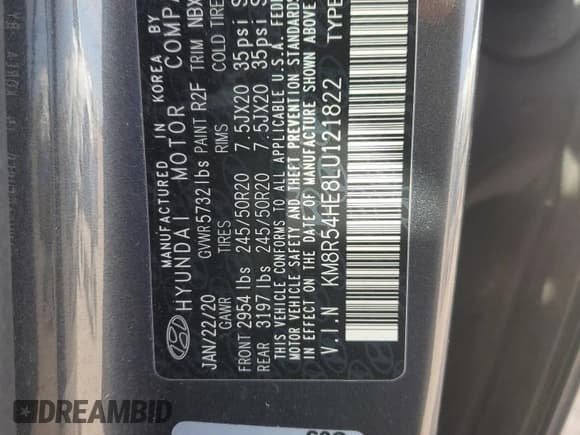 ✅ 2020 Hyundai Palisade Limited • VIN: KM8R54HE8LU121822 • Лот: 42583585. Опубликован ранее на Copart с пробегом 46 199 миль. Бесплатный доступ к архиву аукционных продаж из США и подробный отчёт об истории автомобиля на DreamBid. Изображение 16.