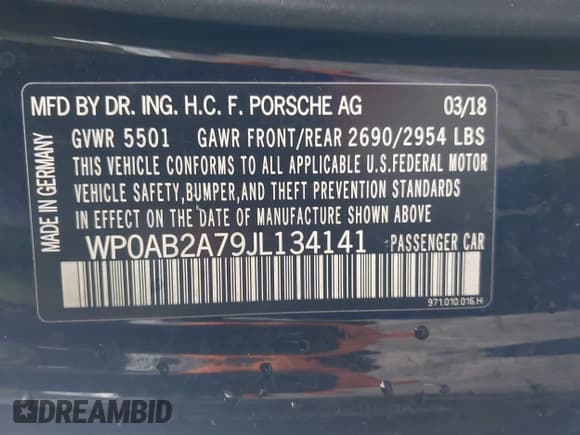 ✅ 2018 Porsche Panamera 4S • VIN: WP0AB2A79JL134141 • Lot: 43545965. Listed on IAAI with 125,180 mi. Free auction sales archive from the USA and detailed vehicle history report at DreamBid. Image 9.