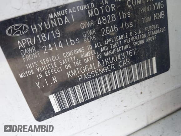 ✅ 2019 Genesis G70 Advanced • VIN: KMTG64LA1KU043767 • Lot: 42545578. Listed on IAAI with 91,775 mi. Free auction sales archive from the USA and detailed vehicle history report at DreamBid. Image 9.