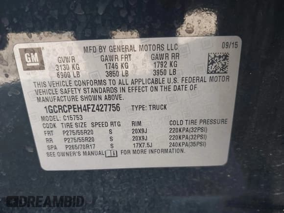 ✅ 2015 Chevrolet Silverado 1500 Work Truck • VIN: 1GCRCPEH4FZ427756 • Lot: 43629356. Listed on IAAI with 109,075 mi. Free auction sales archive from the USA and detailed vehicle history report at DreamBid. Image 9.