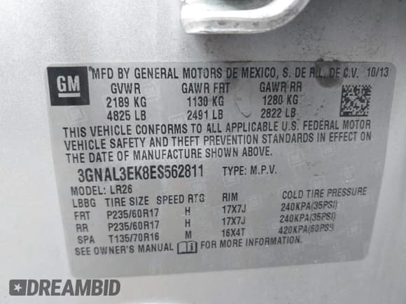 ✅ 2014 Chevrolet Captiva Sport LT • VIN: 3GNAL3EK8ES562811 • Lot: 41744767. Wystawiony na IAAI z przebiegiem 138 319 mil. Bezpłatny archiwum sprzedaży aukcyjnych z USA i szczegółowy raport historii pojazdu na DreamBid. Zdjęcie 9.