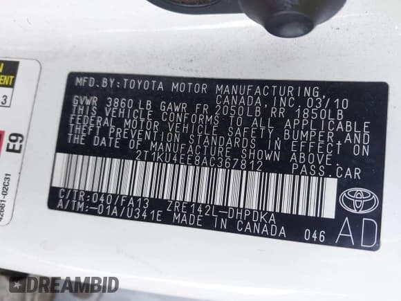 ✅ 2010 Toyota Matrix • VIN: 2T1KU4EE8AC367812 • Lot: 43355980. Wystawiony na IAAI z przebiegiem 203 978 mil. Bezpłatny archiwum sprzedaży aukcyjnych z USA i szczegółowy raport historii pojazdu na DreamBid. Zdjęcie 9.