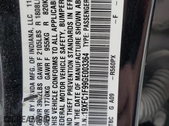 ✅ 2016 Honda Civic Touring • VIN: 19XFC1F99GE003364 • Lot: 90372945. Listed on Copart with 132,229 mi. Free auction sales archive from the USA and detailed vehicle history report at DreamBid. Image 13.