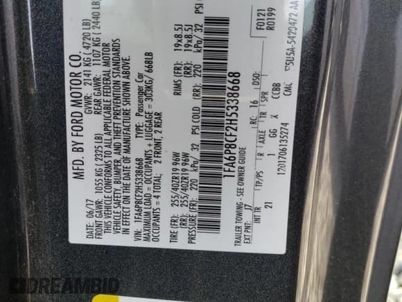 ✅ 2017 Ford Mustang GT • VIN: 1FA6P8CF2H5338668 • Lot: 56331345. Listed on Copart with 84,948 mi. Free auction sales archive from the USA and detailed vehicle history report at DreamBid. Image 12.