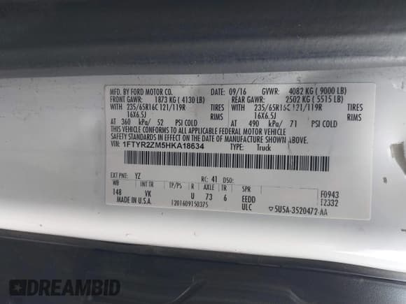 ✅ 2017 Ford Transit • VIN: 1FTYR2ZM5HKA18634 • Лот: 41675775. Опубликован ранее на IAAI с пробегом 263 278 миль. Бесплатный доступ к архиву аукционных продаж из США и подробный отчёт об истории автомобиля на DreamBid. Изображение 9.