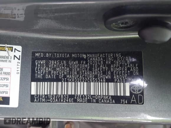✅ 2007 Toyota Matrix STD • VIN: 2T1KR32E27C655348 • Lot: 43730496. Listed on IAAI with 204,757 mi. Free auction sales archive from the USA and detailed vehicle history report at DreamBid. Image 9.