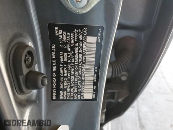 ✅ 2019 Honda Civic Sport • VIN: SHHFK7H46KU209833 • Lot: 89470485. Listed on Copart with 66,775 mi. Free auction sales archive from the USA and detailed vehicle history report at DreamBid. Image 12.