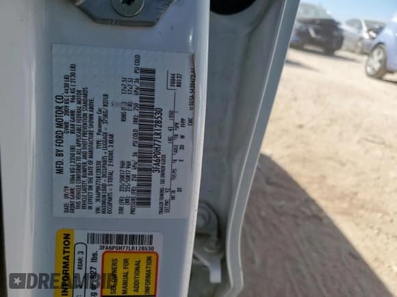 ✅ 2020 Ford Fusion SE • VIN: 3FA6P0H77LR128530 • Lot: 86606105. Listed on Copart with 143,089 mi. Free auction sales archive from the USA and detailed vehicle history report at DreamBid. Image 12.