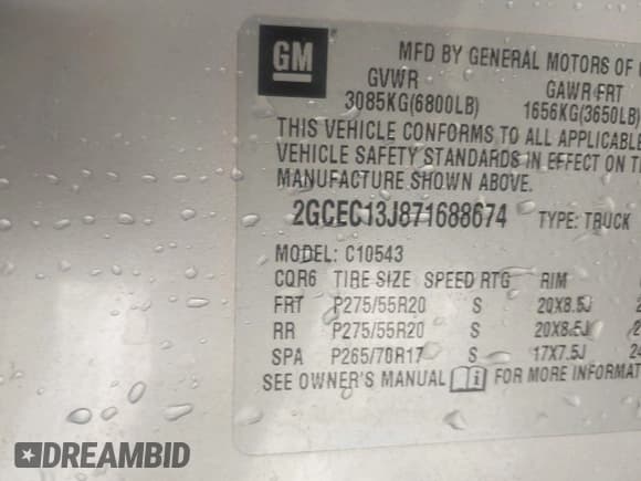 ✅ 2007 Chevrolet Silverado 1500 1LT • VIN: 2GCEC13J871688674 • Lot: 43707213. Wystawiony na IAAI z przebiegiem 293 504 mil. Bezpłatny archiwum sprzedaży aukcyjnych z USA i szczegółowy raport historii pojazdu na DreamBid. Zdjęcie 9.