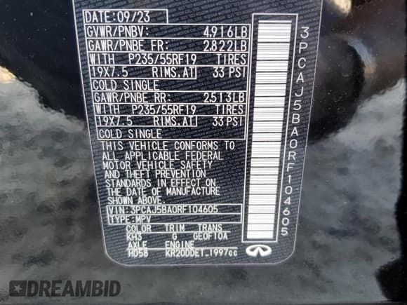 ✅ 2024 Infiniti QX50 Luxe • VIN: 3PCAJ5BA0RF104605 • Lot: 81288965. Listed on Copart with 18,907 mi. Free auction sales archive from the USA and detailed vehicle history report at DreamBid. Image 13.