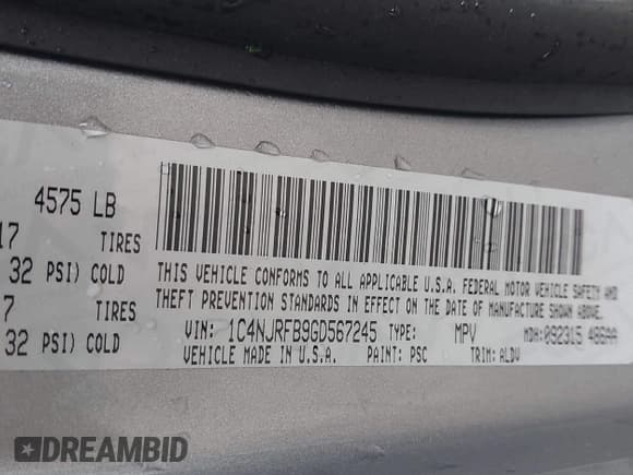 ✅ 2016 Jeep Patriot Latitude • VIN: 1C4NJRFB9GD567245 • Лот: 43551912. Опубликован ранее на IAAI с пробегом 146 964 миль. Бесплатный доступ к архиву аукционных продаж из США и подробный отчёт об истории автомобиля на DreamBid. Изображение 9.