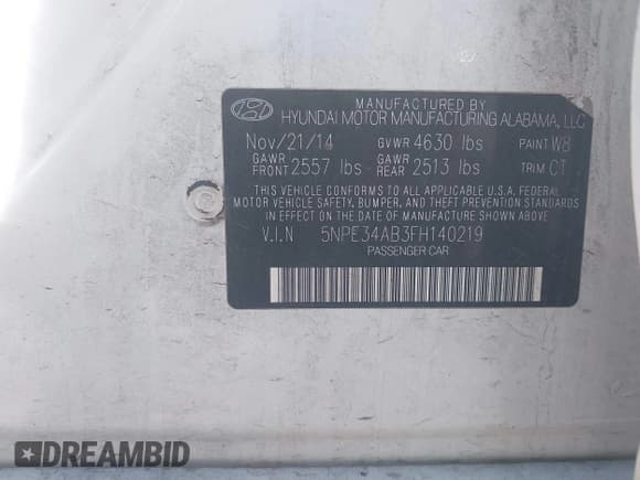 ✅ 2015 Hyundai Sonata Sport • VIN: 5NPE34AB3FH140219 • Lot: 43440666. Listed on IAAI with 109,616 mi. Free auction sales archive from the USA and detailed vehicle history report at DreamBid. Image 9.