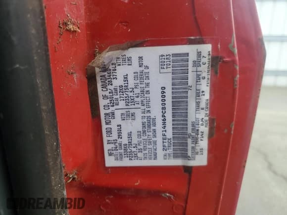 ✅ 1993 Ford F-150 • VIN: 2FTEF14N6PCB00090 • Лот: 85781585. Опубликован ранее на Copart с пробегом 164 777 миль. Бесплатный доступ к архиву аукционных продаж из США и подробный отчёт об истории автомобиля на DreamBid. Изображение 12.