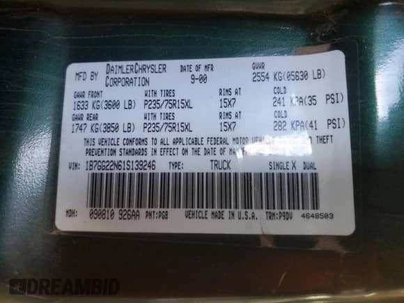 2001 Dodge Dakota Sport with VIN 1B7GG22N61S139246, listed as a Copart auction lot 79387594 with 201,115 mi miles and Clean title. Bid and sale history available at DreamBid. Image 12.