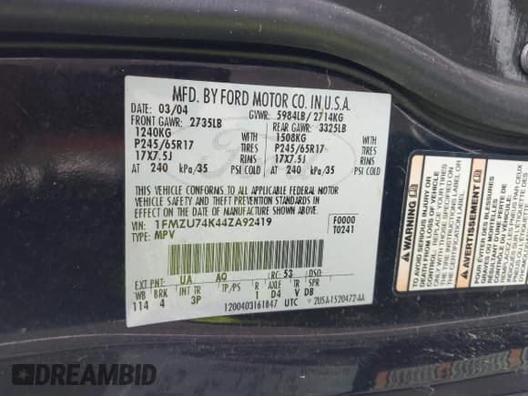 ✅ 2004 Ford Explorer Eddie Bauer • VIN: 1FMZU74K44ZA92419 • Lot: 42440778. Listed on IAAI with 217,527 mi. Free auction sales archive from the USA and detailed vehicle history report at DreamBid. Image 9.