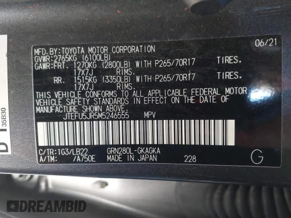 ✅ 2021 Toyota 4Runner SR5 Premium • VIN: JTEFU5JR5M5246555 • Лот: 43881236. Опубликован ранее на IAAI с пробегом 54 360 миль. Бесплатный доступ к архиву аукционных продаж из США и подробный отчёт об истории автомобиля на DreamBid. Изображение 9.