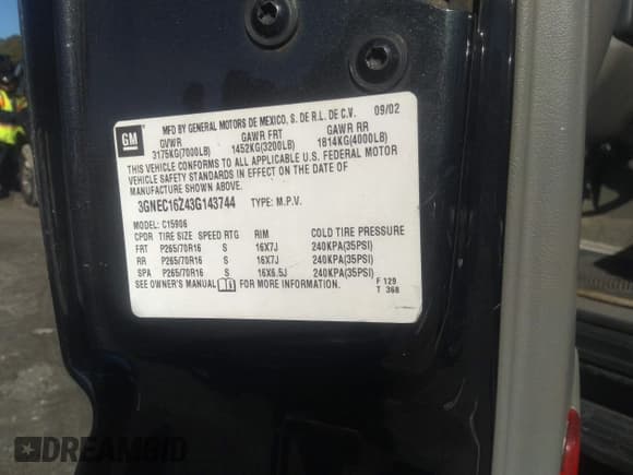 ✅ 2003 Chevrolet Suburban LT • VIN: 3GNEC16Z43G143744 • Lot: 41446890. Listed on IAAI with Not provided. Free auction sales archive from the USA and detailed vehicle history report at DreamBid. Image 9.