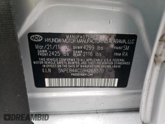 ✅ 2011 Hyundai Sonata GLS • VIN: 5NPEB4AC0BH268570 • Lot: 66740874. Listed on Copart with 151,585 mi. Free auction sales archive from the USA and detailed vehicle history report at DreamBid. Image 14.