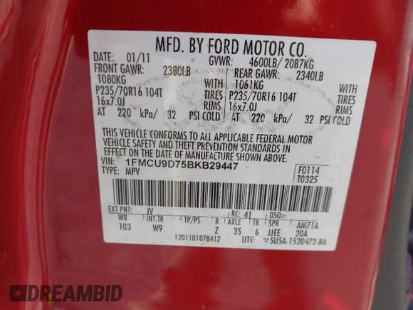 ✅ 2011 Ford Escape XLT • VIN: 1FMCU9D75BKB29447 • Лот: 43794483. Опубликован ранее на IAAI с пробегом 172 351 миль. Бесплатный доступ к архиву аукционных продаж из США и подробный отчёт об истории автомобиля на DreamBid. Изображение 9.