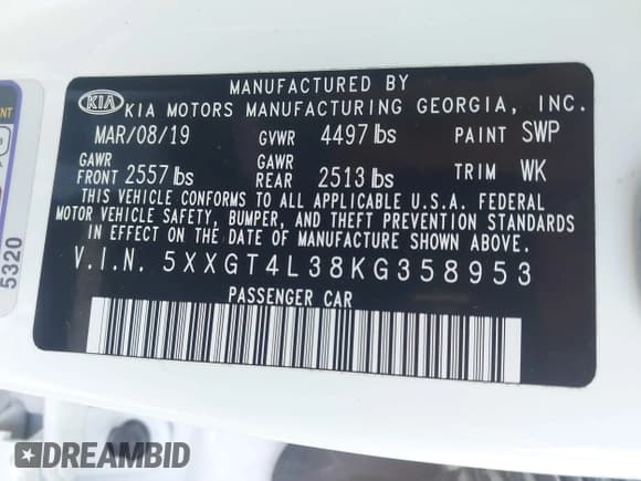 ✅ 2019 Kia Optima LX • VIN: 5XXGT4L38KG358953 • Lot: 43616310. Wystawiony na IAAI z przebiegiem Nie podano. Bezpłatny archiwum sprzedaży aukcyjnych z USA i szczegółowy raport historii pojazdu na DreamBid. Zdjęcie 9.