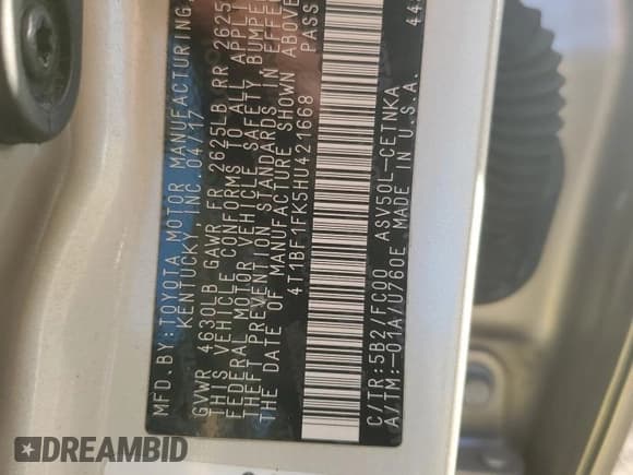 ✅ 2017 Toyota Camry SE • VIN: 4T1BF1FK5HU421668 • Lot: 91525575. Wystawiony na Copart z przebiegiem 71 614 mil. Bezpłatny archiwum sprzedaży aukcyjnych z USA i szczegółowy raport historii pojazdu na DreamBid. Zdjęcie 12.