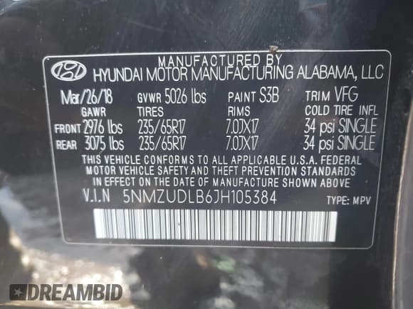 ✅ 2018 Hyundai Santa Fe 2.4L • VIN: 5NMZUDLB6JH105384 • Лот: 43462768. Опубликован ранее на IAAI с пробегом 121 156 миль. Бесплатный доступ к архиву аукционных продаж из США и подробный отчёт об истории автомобиля на DreamBid. Изображение 9.