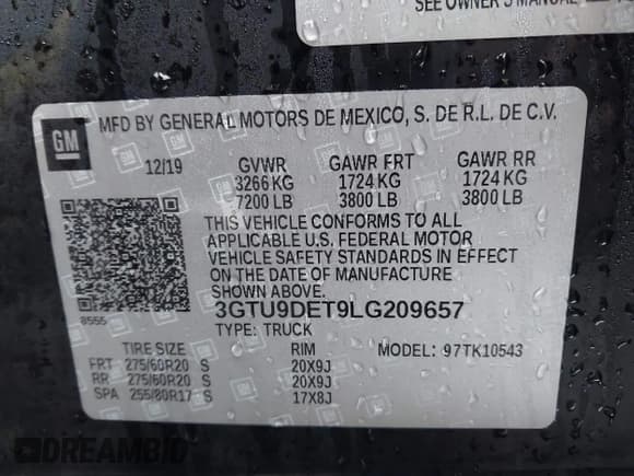 ✅ 2020 GMC Sierra 1500 SLT • VIN: 3GTU9DET9LG209657 • Lot: 41564009. Wystawiony na IAAI z przebiegiem 83 413 mil. Bezpłatny archiwum sprzedaży aukcyjnych z USA i szczegółowy raport historii pojazdu na DreamBid. Zdjęcie 9.