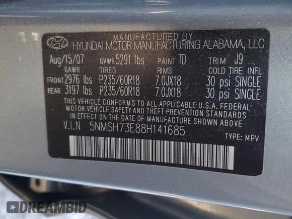 ✅ 2008 Hyundai Santa Fe SE • VIN: 5NMSH73E88H141685 • Lot: 85007334. Wystawiony na Copart z przebiegiem 186 983 mil. Bezpłatny archiwum sprzedaży aukcyjnych z USA i szczegółowy raport historii pojazdu na DreamBid. Zdjęcie 15.