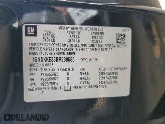 ✅ 2011 Chevrolet Suburban LTZ • VIN: 1GNSKKE33BR298566 • Lot: 91773575. Listed on Copart with 146,486 mi. Free auction sales archive from the USA and detailed vehicle history report at DreamBid. Image 13.