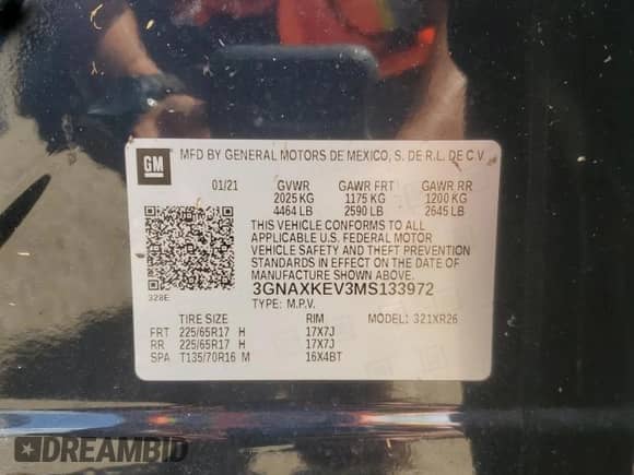 2021 Chevrolet Equinox LT с VIN 3GNAXKEV3MS133972, выставлен на аукционе Copart как лот 70335485 с пробегом 62 994 миль миль и Списание • Salvage title. История ставок и продаж доступна на DreamBid. Изображение 12.