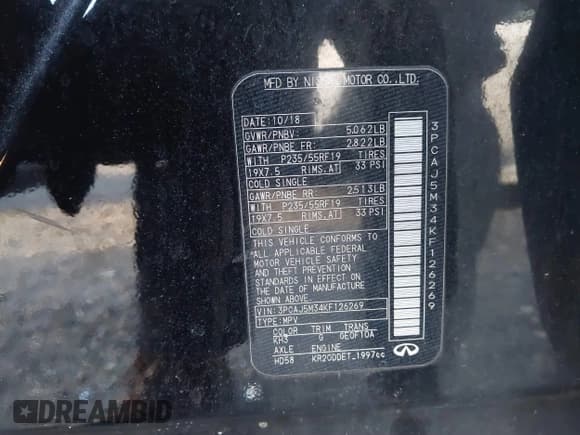 ✅ 2019 Infiniti QX50 Luxe • VIN: 3PCAJ5M34KF126269 • Lot: 41278165. Listed on IAAI with 88,413 mi. Free auction sales archive from the USA and detailed vehicle history report at DreamBid. Image 9.