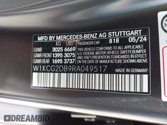 ✅ 2024 Mercedes-Benz EQS 450+ • VIN: W1KCG2DB9RA049517 • Lot: 42423153. Listed on IAAI with 8,588 mi. Free auction sales archive from the USA and detailed vehicle history report at DreamBid. Image 9.
