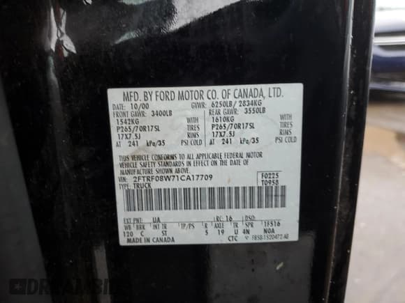✅ 2001 Ford F-150 XL • VIN: 2FTRF08W71CA17709 • Lot: 44191094. Wystawiony na Copart z przebiegiem 282 444 mil. Bezpłatny archiwum sprzedaży aukcyjnych z USA i szczegółowy raport historii pojazdu na DreamBid. Zdjęcie 13.