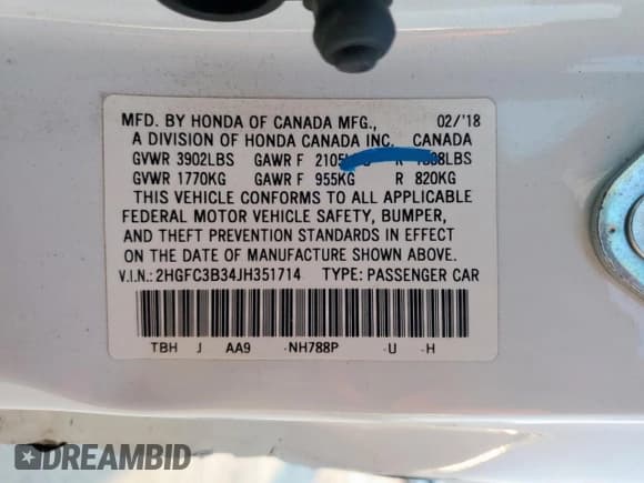 ✅ 2018 Honda Civic EX-T • VIN: 2HGFC3B34JH351714 • Lot: 71876405. Wystawiony na Copart z przebiegiem 70 389 mil. Bezpłatny archiwum sprzedaży aukcyjnych z USA i szczegółowy raport historii pojazdu na DreamBid. Zdjęcie 12.