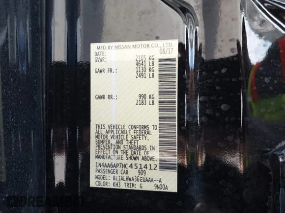 ✅ 2017 Nissan Maxima S • VIN: 1N4AA6AP7HC451412 • Lot: 43825866. Listed on IAAI with 132,409 mi. Free auction sales archive from the USA and detailed vehicle history report at DreamBid. Image 9.