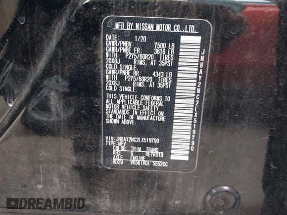 ✅ 2020 Nissan Armada SL • VIN: JN8AY2NC2LX519790 • Lot: 42076451. Wystawiony na IAAI z przebiegiem 119 567 mil. Bezpłatny archiwum sprzedaży aukcyjnych z USA i szczegółowy raport historii pojazdu na DreamBid. Zdjęcie 9.