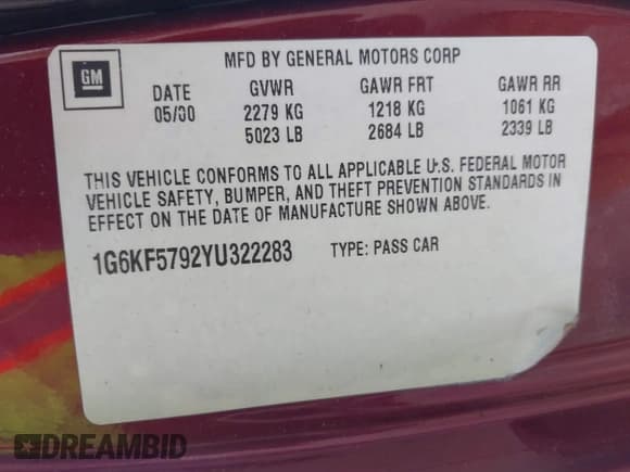 ✅ 2000 Cadillac DeVille • VIN: 1G6KF5792YU322283 • Лот: 42384067. Опубликован ранее на IAAI с пробегом 179 715 миль. Бесплатный доступ к архиву аукционных продаж из США и подробный отчёт об истории автомобиля на DreamBid. Изображение 9.