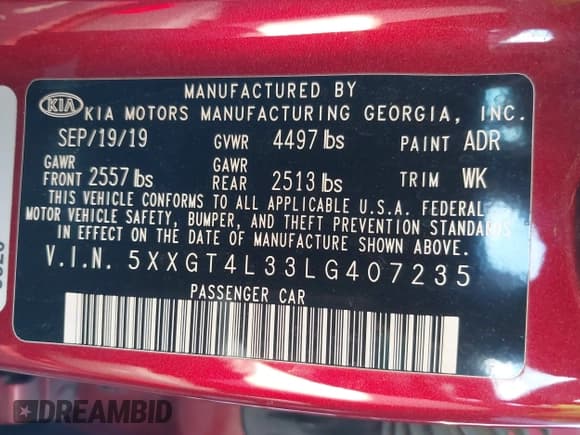 ✅ 2020 Kia Optima LX • VIN: 5XXGT4L33LG407235 • Lot: 43634488. Wystawiony na IAAI z przebiegiem 126 338 mil. Bezpłatny archiwum sprzedaży aukcyjnych z USA i szczegółowy raport historii pojazdu na DreamBid. Zdjęcie 9.