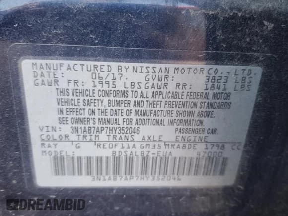 ✅ 2017 Nissan Sentra S • VIN: 3N1AB7AP7HY352046 • Lot: 86476815. Wystawiony na Copart z przebiegiem 128 245 mil. Bezpłatny archiwum sprzedaży aukcyjnych z USA i szczegółowy raport historii pojazdu na DreamBid. Zdjęcie 13.