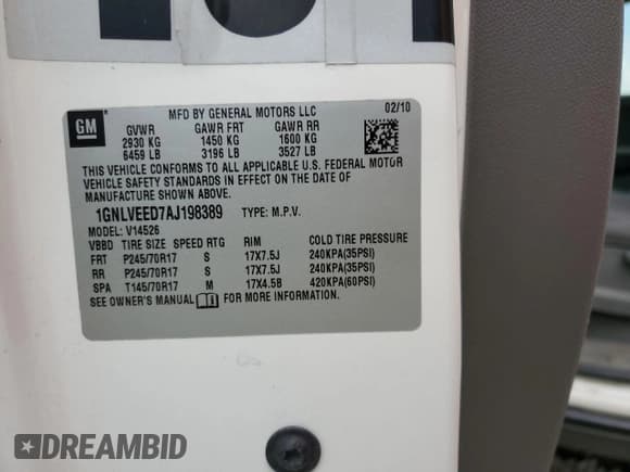 ✅ 2010 Chevrolet Traverse LS • VIN: 1GNLVEED7AJ198389 • Lot: 66553105. Wystawiony na Copart z przebiegiem Nie podano. Bezpłatny archiwum sprzedaży aukcyjnych z USA i szczegółowy raport historii pojazdu na DreamBid. Zdjęcie 13.