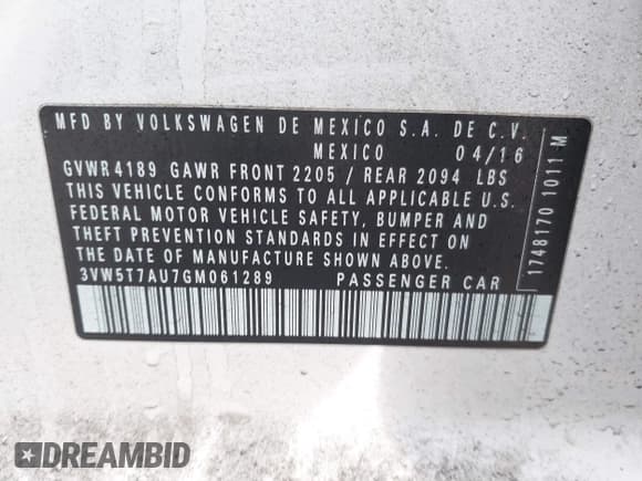 ✅ 2016 Volkswagen Golf GTI S • VIN: 3VW5T7AU7GM061289 • Лот: 41869616. Опубликован ранее на IAAI с пробегом 113 607 миль. Бесплатный доступ к архиву аукционных продаж из США и подробный отчёт об истории автомобиля на DreamBid. Изображение 9.